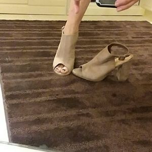Betan nude suede like peep toe block heel size 10